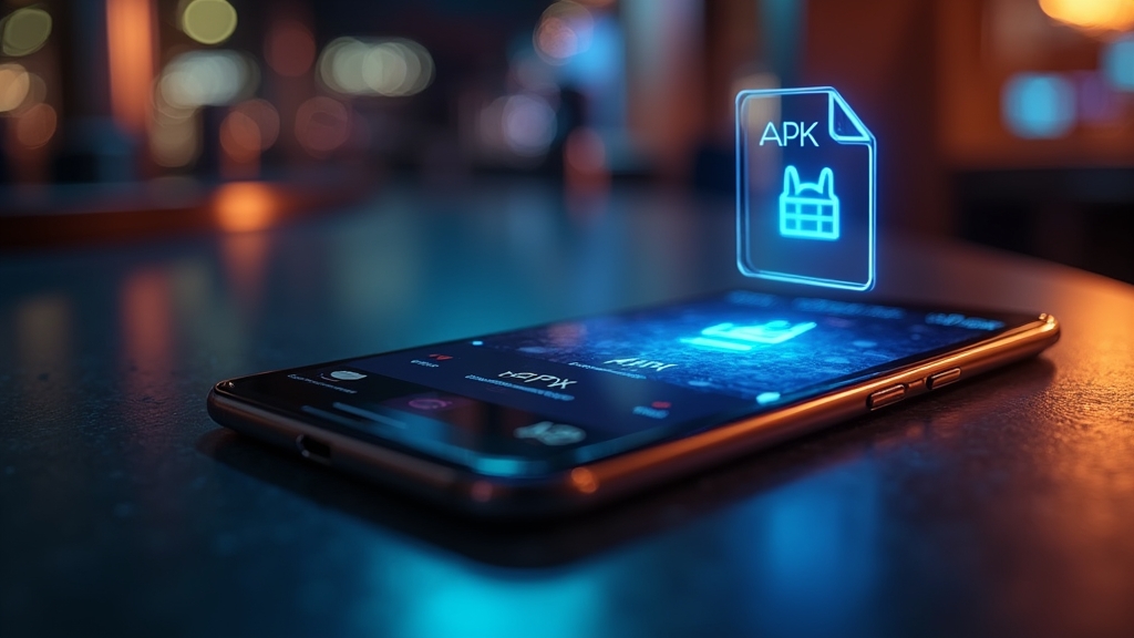 Android-telefoon met apk-installatie in een donkere casino-omgeving