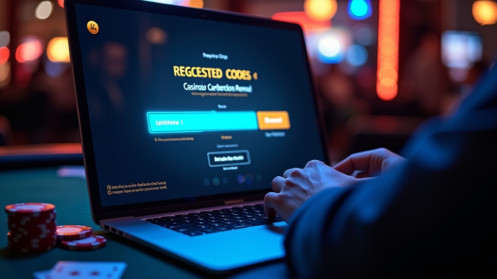 Speler voert promotiecode in op een registratieformulier in een donker casino